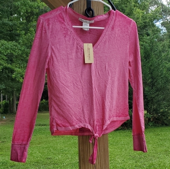 Knot Front Long Sleeve Pink Top NWT Small - Picture 2 of 7